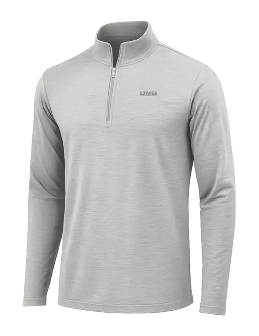 Light Grey Heather Posicharge Tri-Blend Wicking 1/4 Zip Pullover w/UMB Logo
