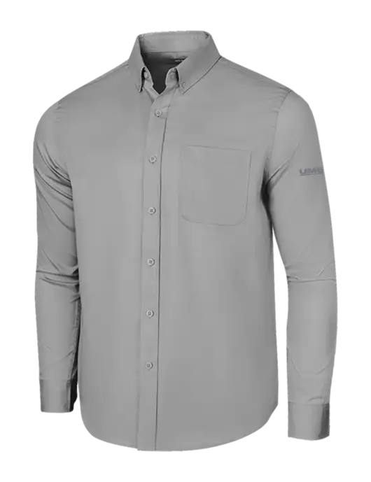 Long Sleeve Light Grey Superpro React Twill Shirt w/UMB Logo