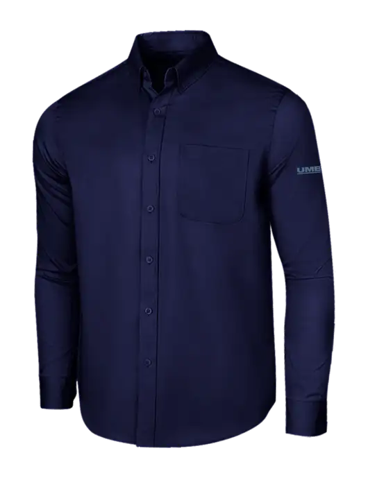 Long Sleeve Navy Superpro React Twill Shirt w/UMB Logo