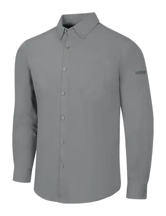 Medium Grey Long Sleeve Carefree Poplin Shirt w/UMB Logo