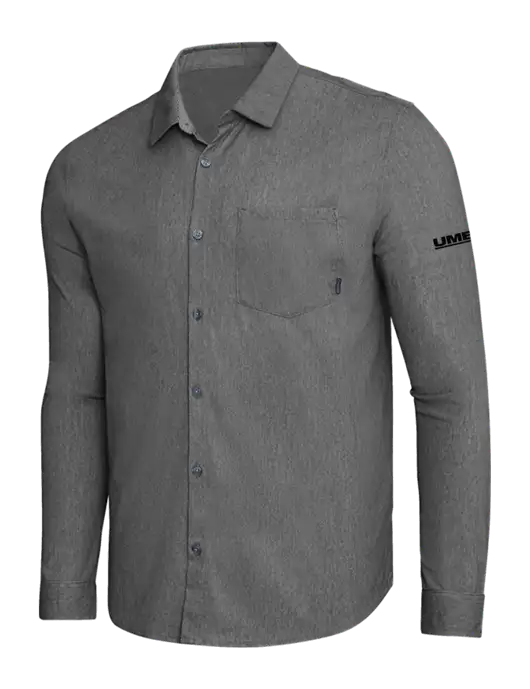 OGIO Dark Grey Heather Extend Long Sleeve Button Up Shirt w/UMB Logo