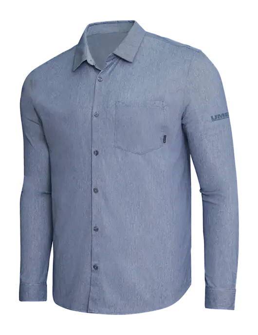 OGIO Slate Blue Heather Extend Long Sleeve Button Up Shirt w/UMB Logo