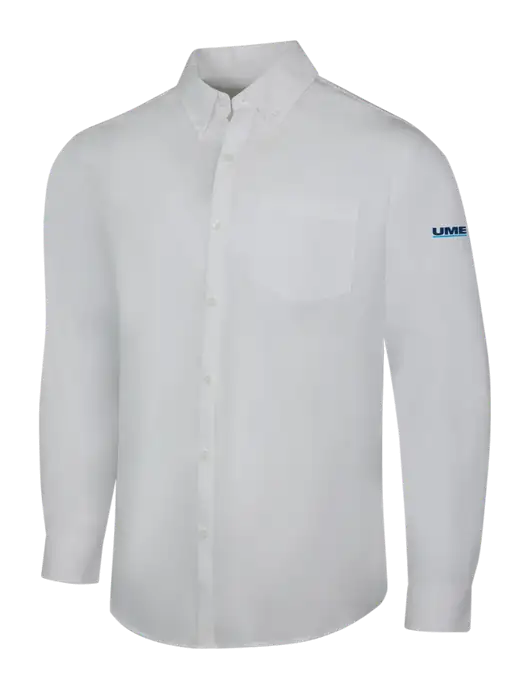 White Long Sleeve Carefree Poplin Shirt w/UMB Logo