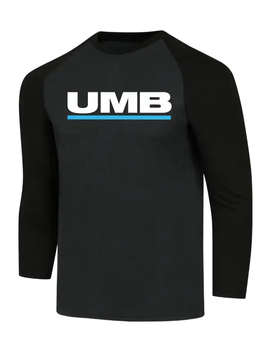 Simply Soft 3/4 Sleeve Black/Black Frost Ring Spun Cotton T-Shirt w/UMB Logo