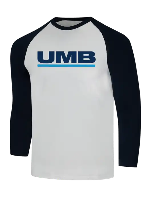 Simply Soft 3/4 Sleeve Black/White Ring Spun Cotton T-Shirt w/UMB Logo