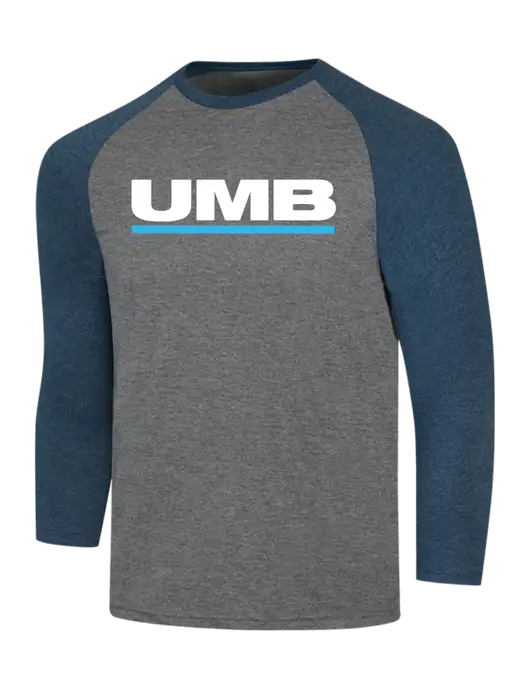 Simply Soft 3/4 Sleeve Navy Frost/Grey Frost Ring Spun Cotton T-Shirt w/UMB Logo