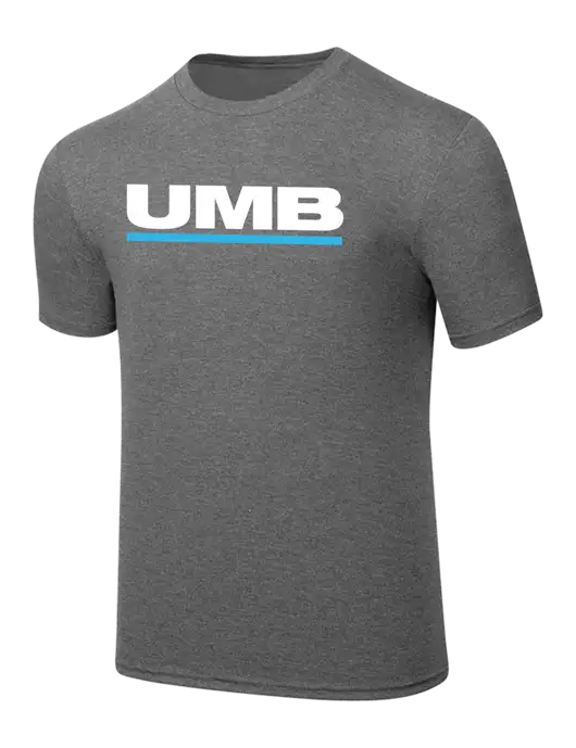 Simply Soft Heathered Medium Grey 4.5oz  Poly/Combed Ring Spun Cotton T-Shirt w/UMB Logo