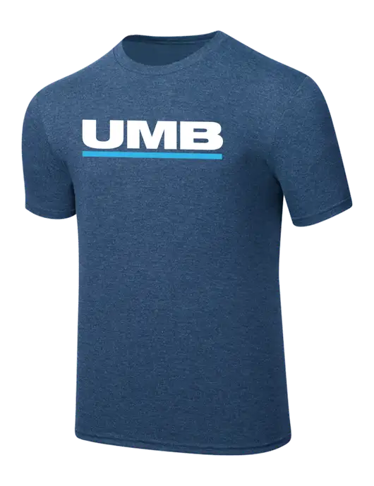 Simply Soft Heathered Navy 4.5oz  Poly/Combed Ring Spun Cotton T-Shirt w/UMB Logo