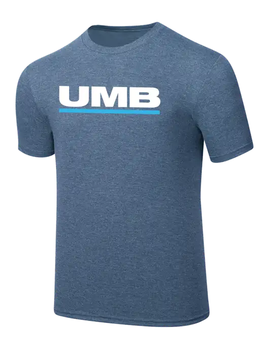 Simply Soft Light Slate Blue Heathered 4.5oz  Poly/Combed Ring Spun Cotton T-Shirt w/UMB Logo