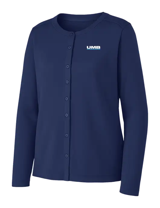 Dress Blue Navy Womens Concept Stretch Button-Front Cardigan Sweater w/UMB Logo