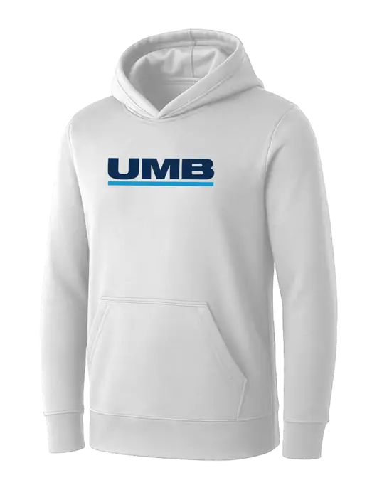Womens White Core Fleece Pullover Hooded Sweatshirt w/UMB Logo