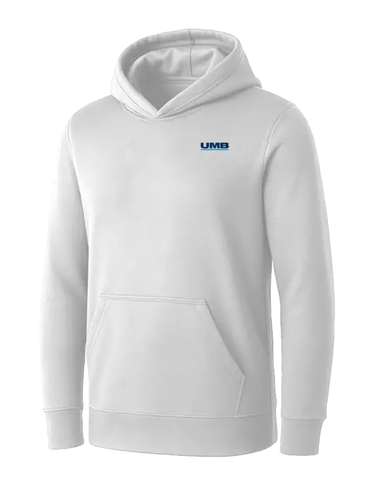 Womens White Core Fleece Pullover Hooded Sweatshirt w/UMB Logo