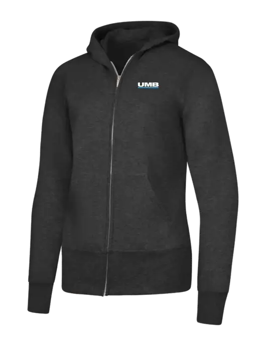 Dark Heather Grey Womens Core Fleece Full-Zip Hooded Sweatshirt w/UMB Logo