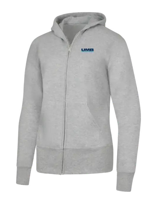 Grey Heather Womens Core Fleece Full-Zip Hooded Sweatshirt w/UMB Logo