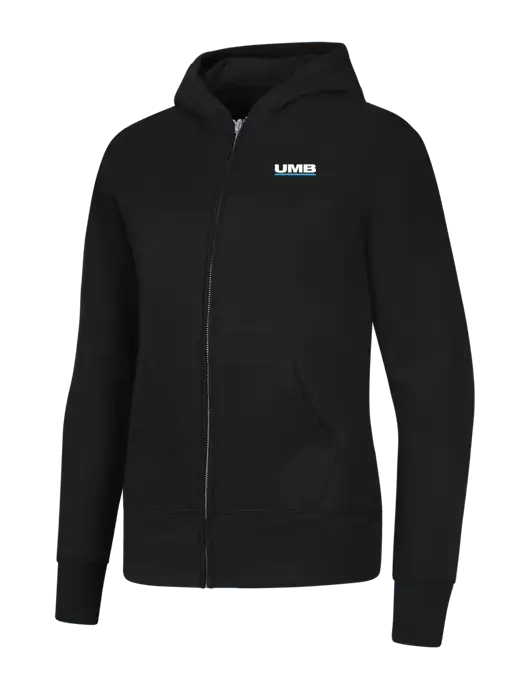 Jet Black Womens Core Fleece Full-Zip Hooded Sweatshirt w/UMB Logo