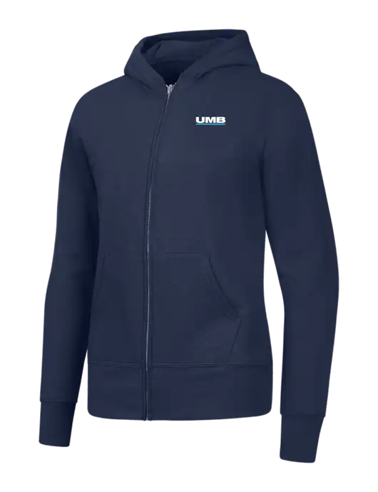 Navy Womens Core Fleece Full-Zip Hooded Sweatshirt w/UMB Logo