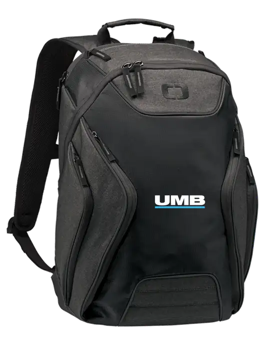 OGIO Black/Heather Grey Hatch Laptop Backpack
 w/UMB Logo