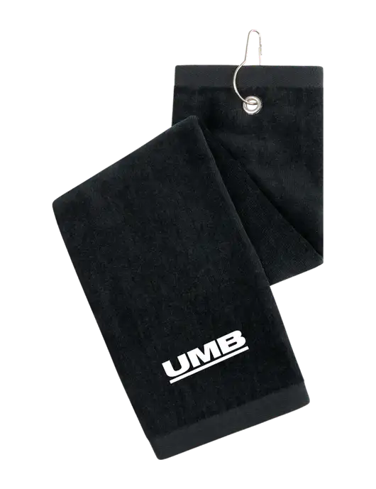 Black Tri-Fold Golf Towel with Grommet w/UMB Logo