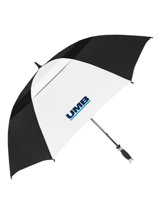 Black/White Vented Typhoon Tamer Golf Umbrella w/UMB Logo