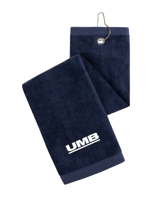 Navy Tri-Fold Golf Towel with Grommet w/UMB Logo
