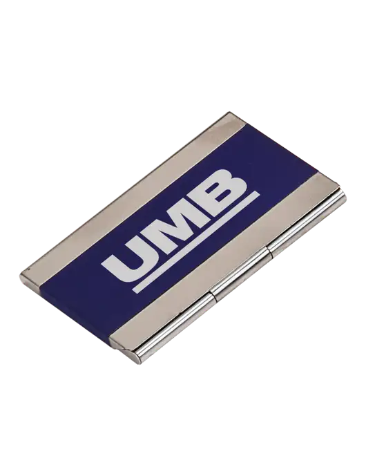 Blue 3.75 x 2.5 Business Card Holder w/UMB Logo