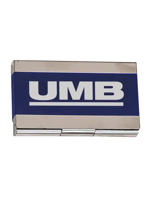 Blue 3.75 x 2.5 Business Card Holder w/UMB Logo